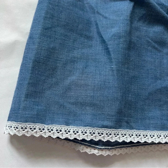 Vintage 70s Montgomery Ward Union Chambray Halter Dress Girls 4 Blue Lace Trim - Picture 3 of 6